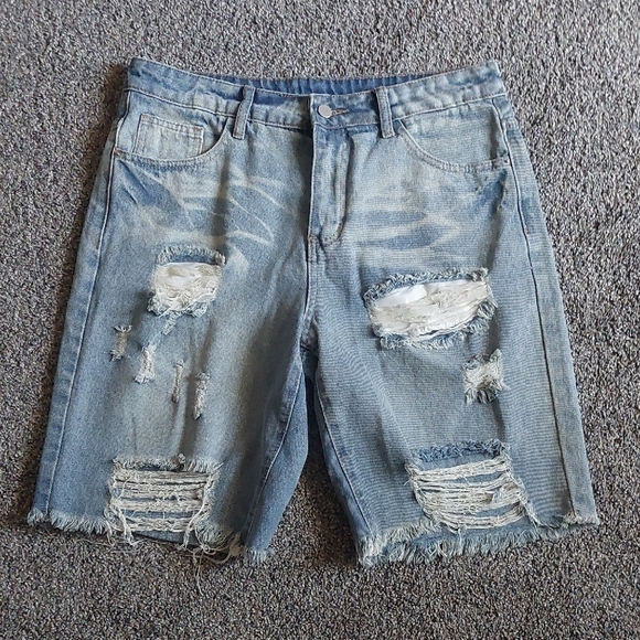 Mens Medium Distressed Ripped Denim Jeqn Shorts Manfinity - Picture 1 of 4
